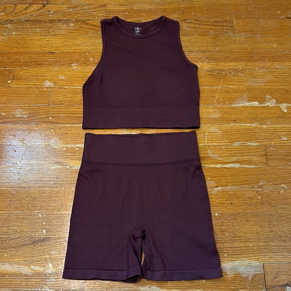 AURA - Brown Ribbed Workout Set